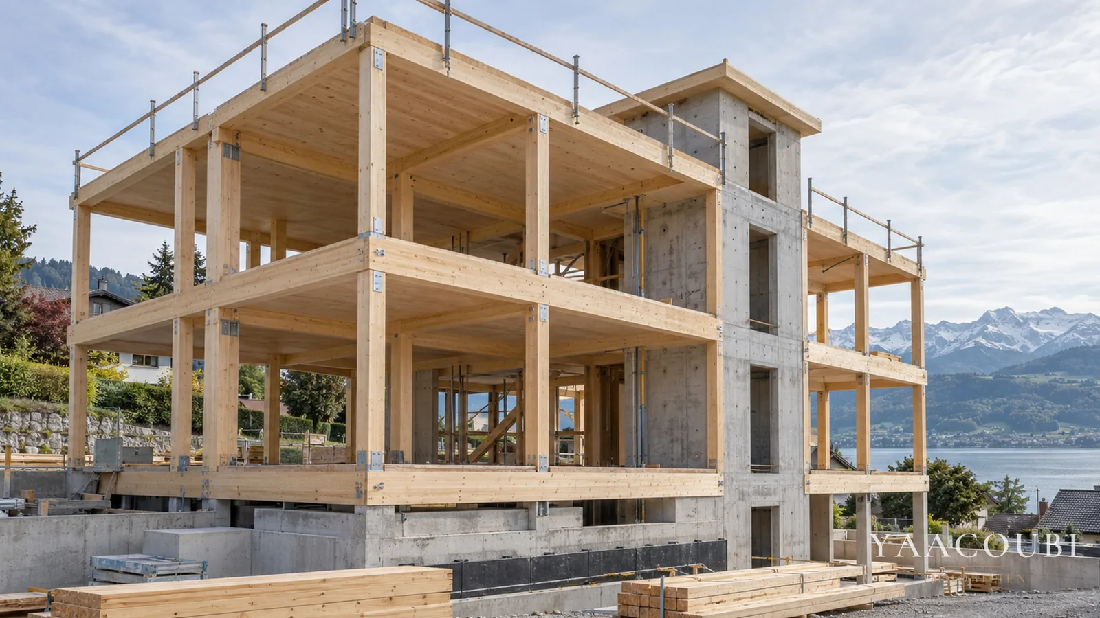 Rohbau eines Mehrfamilienhauses in Holzbauweise